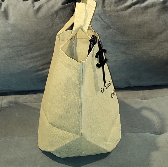 CHANEL Novelty Linen Tote Bag with Charm Logo Eco Bag - Picture 2 of 6